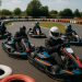 Go-karts racing around a competitive outdoor track