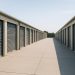 Rows of self storage units with roller doors in a secure facility