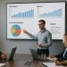 A researcher presenting data charts and insights to colleagues